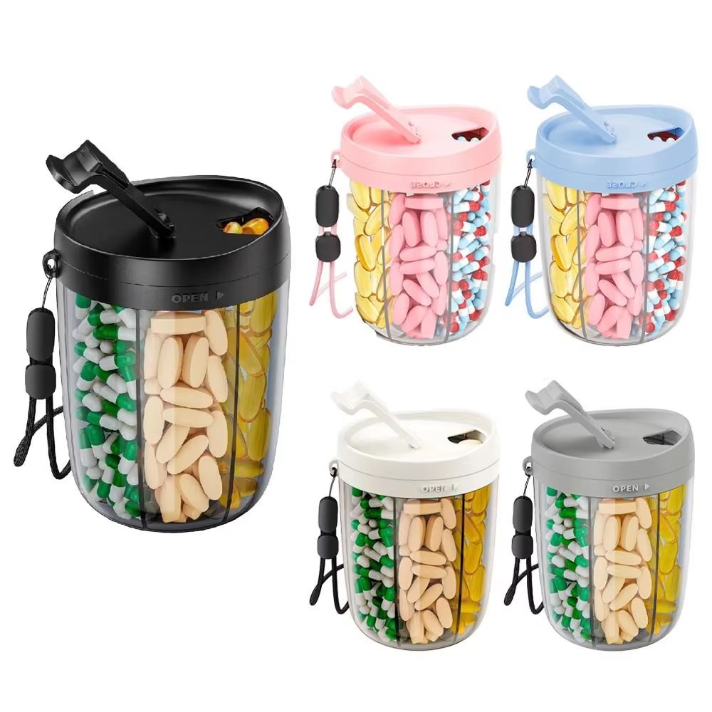 6-Compartment pill organizer with Wide Opening, BPA-Free Anti-Mix pill dispenser for Vitamins and Daily Supplements