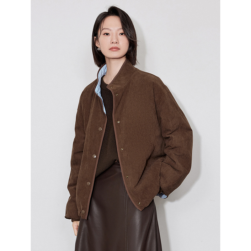 Elegant Women's Winter Coat, Thick Cotton Long Sleeve Outwear, Contrast Color Splicing Lapel Collar Jacket