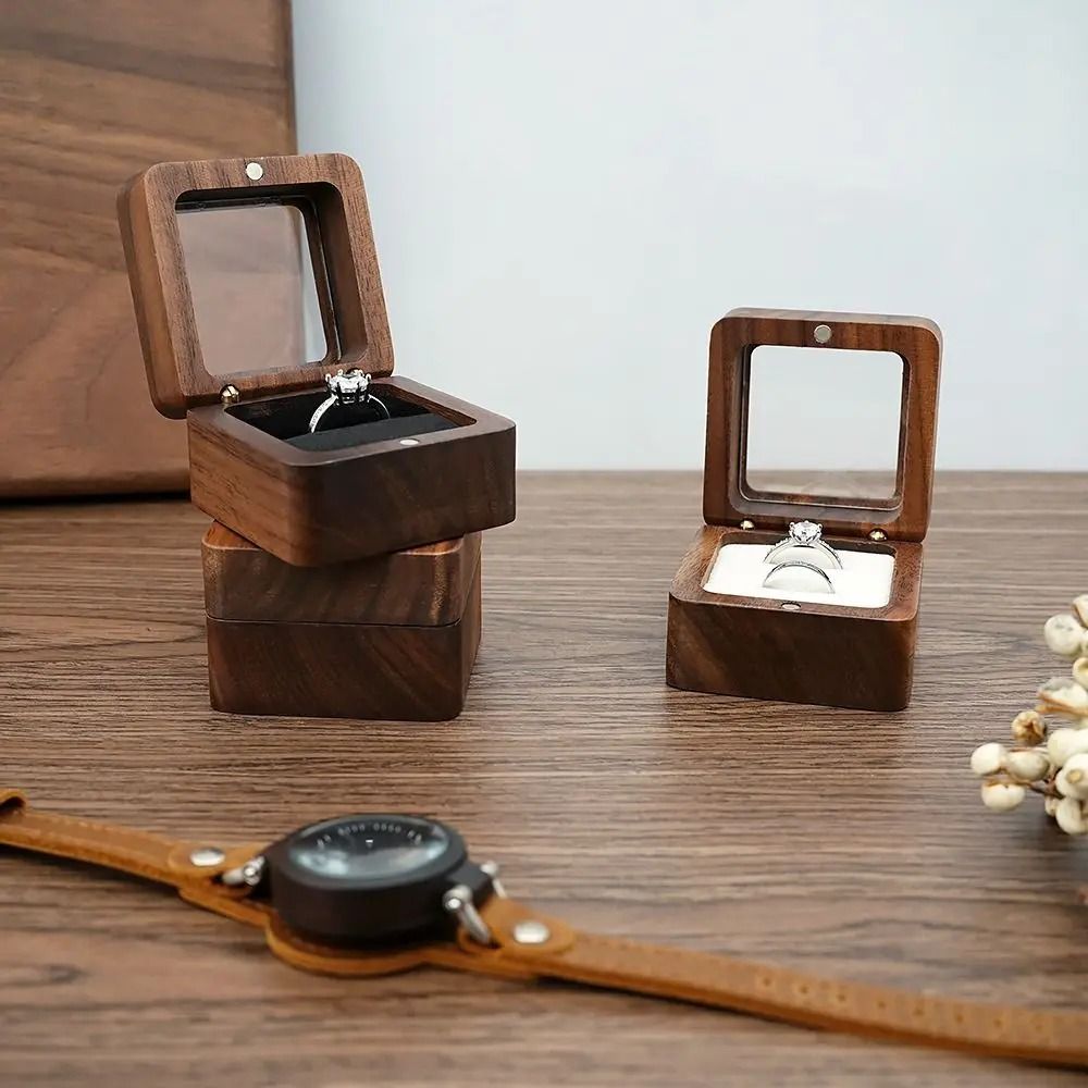 Rustic Wooden Engagement Ring Box for Couples Wedding Gift
