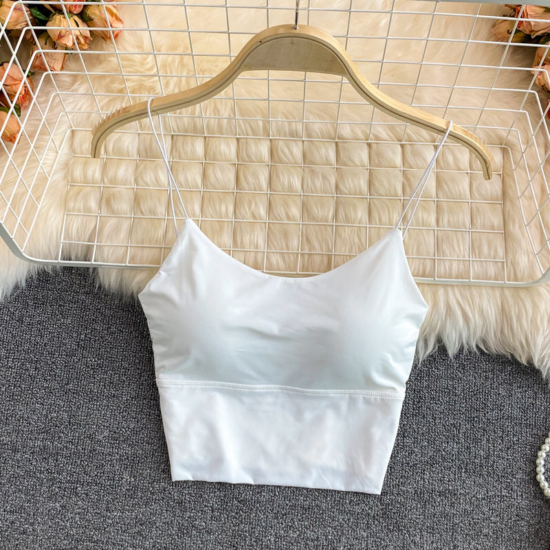 Ice Silk Summer Bra Crop Tops, Sexy Sports Spaghetti Strap Vest, Built In Bra
