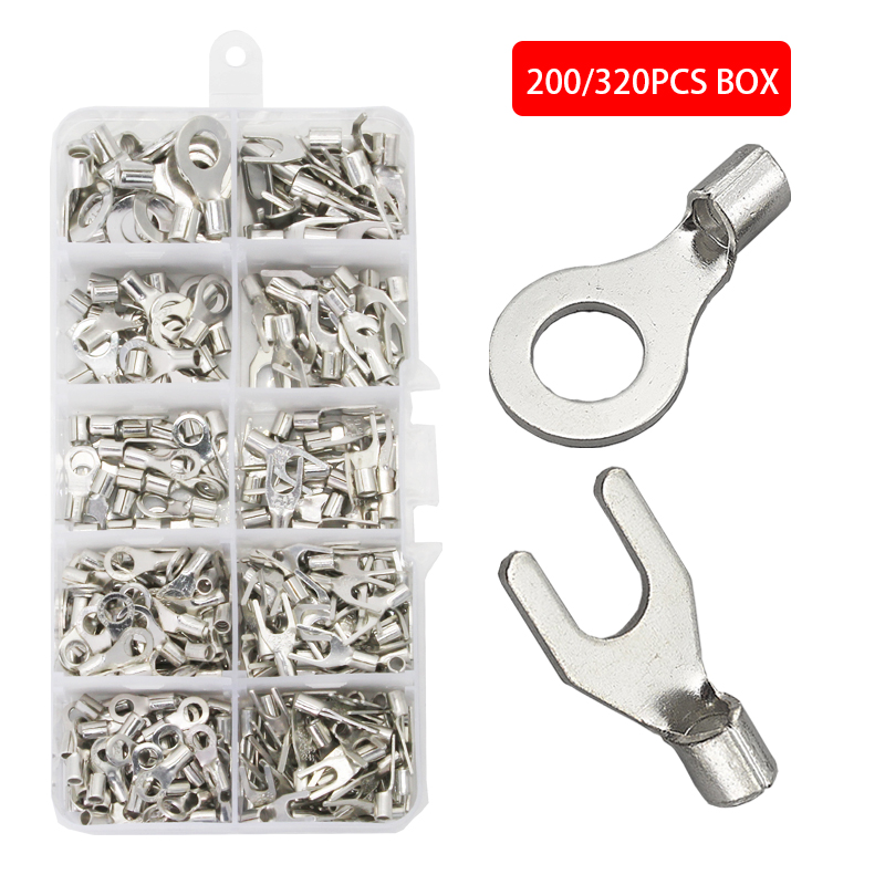 Non Insulated Ring & U Type Brass Terminals Assortment Kit Crimp Spade Connectors for Cable & Wire