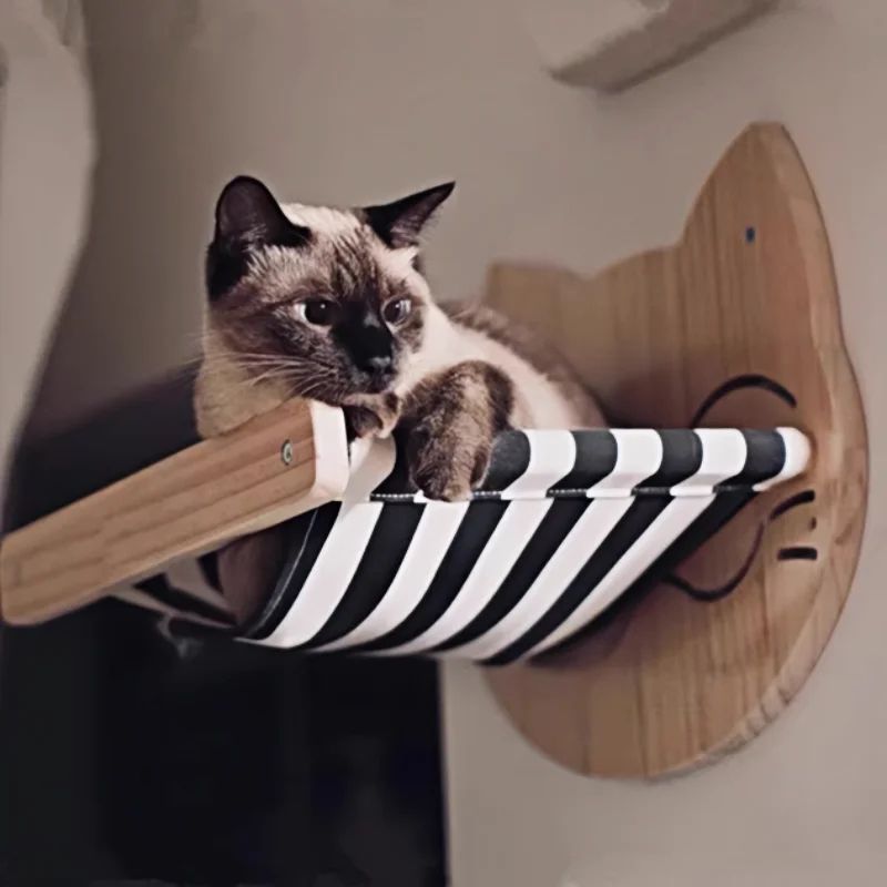 Wall Mounted Wooden Cat Climbing Hammock Set