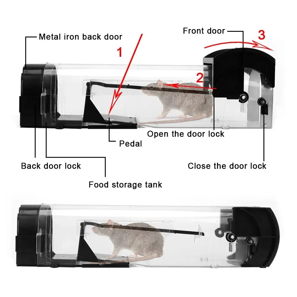 Reusable Plastic Mouse Trap with Smart Self Locking Mechanism
