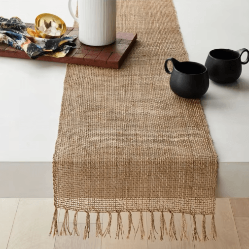 Natural Jute Tassel Table Runner Rustic Farmhouse Decor for Dining & Events