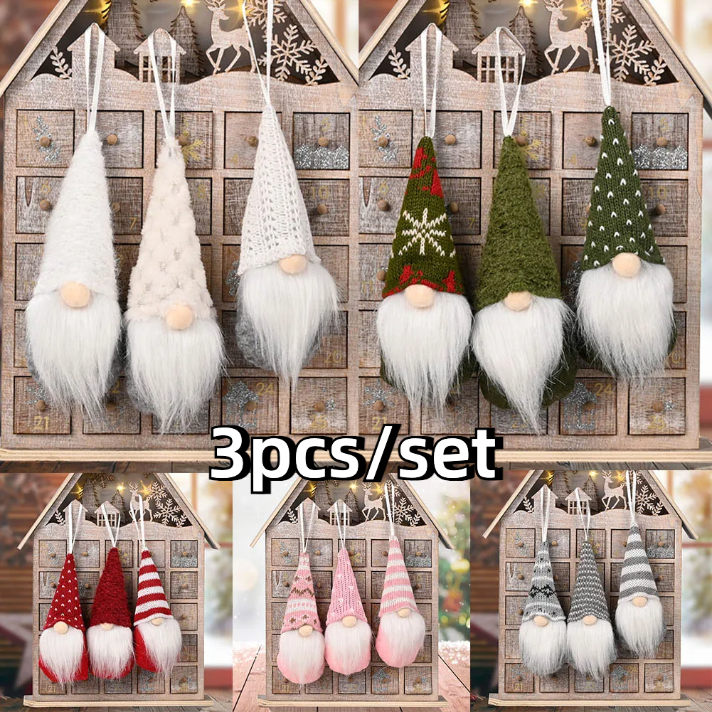 Christmas Gnomes Plush Santa Doll, Knitted Fabric Xmas Tree Hanging Ornaments, Gonk Dwarf Elf Decoration Gifts