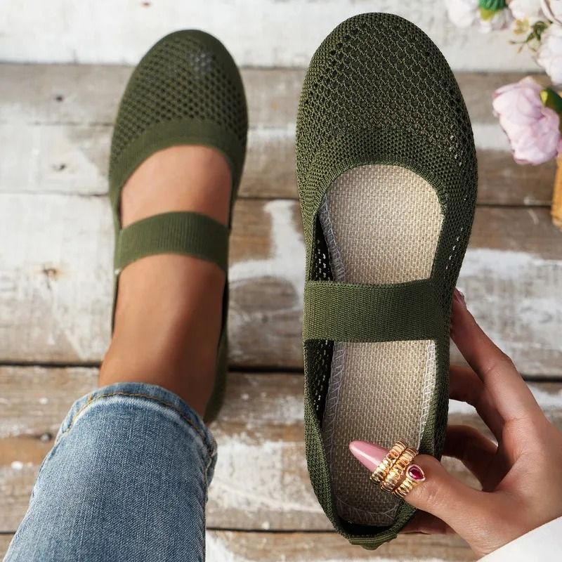 Autumn Women Round Toe Flat Non Slip Mesh Slip On Casual Shoes