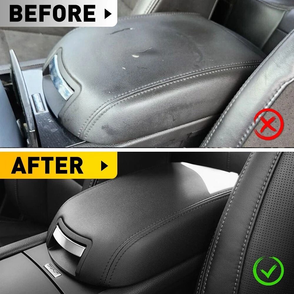 Stone Black Leather Center Console Lid Armrest Cover, Microfiber Leather, Waterproof, Durable