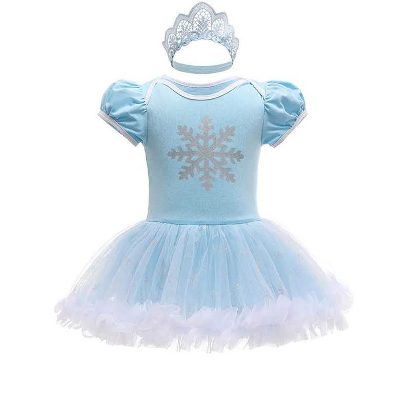 Baby Girls Princess Tutu Dress | Premium Anna Elsa Snow Queen Infant Romper & Birthday Costume System