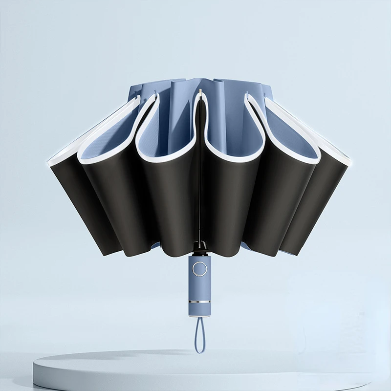 Windproof Reverse Folding Umbrella with UV Protection & Reflective Stripe