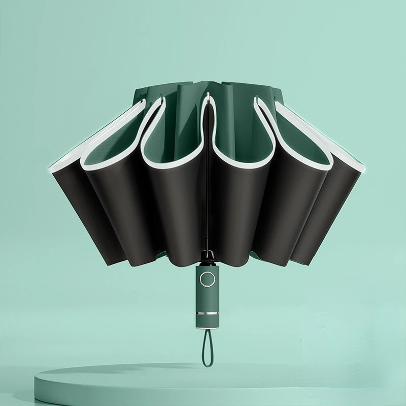 Windproof Reverse Folding Umbrella with UV Protection & Reflective Stripe