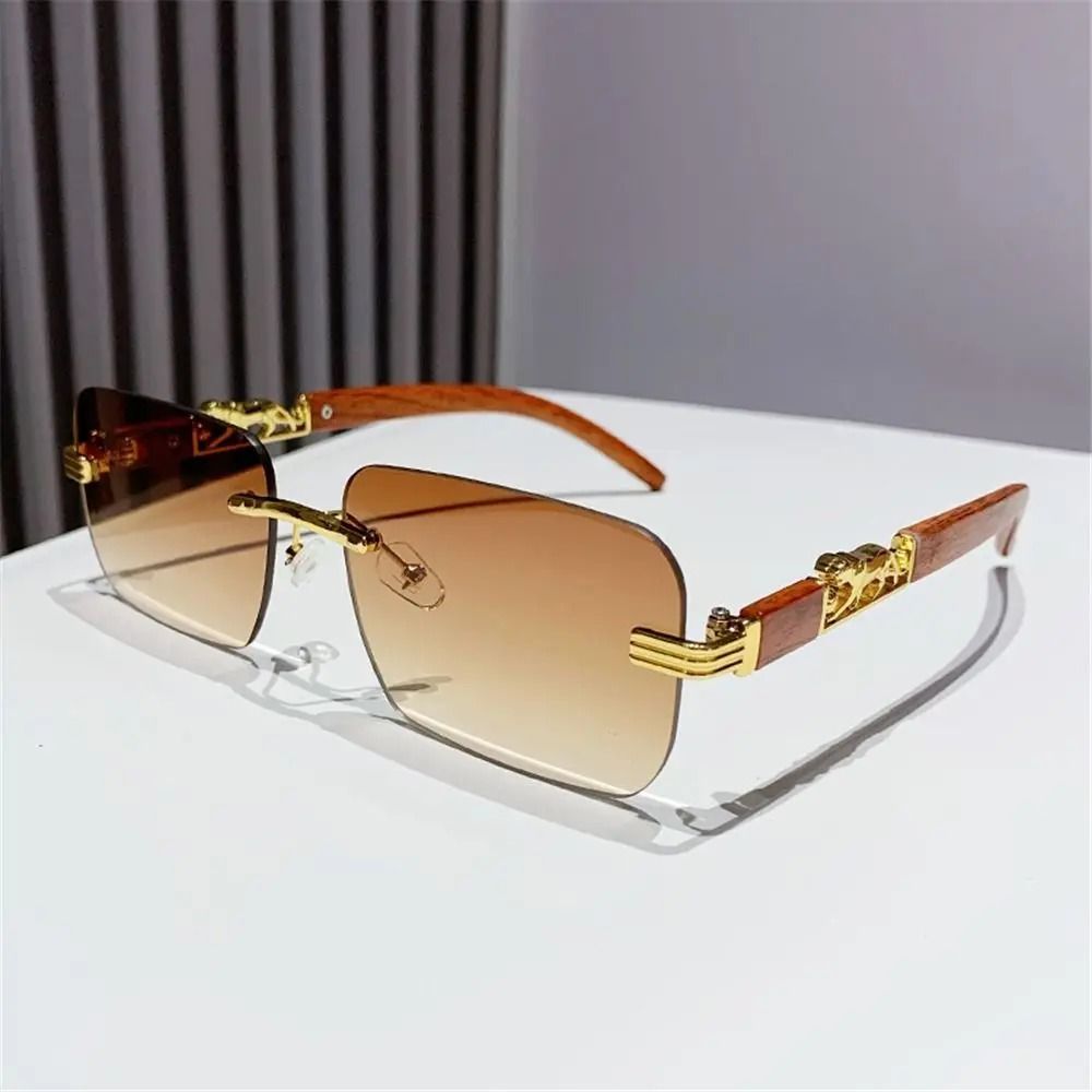 Rimless Cut-Edge Sunglasses – Metal Temple Retro Shades – High-Yield Optical Interaction Hub