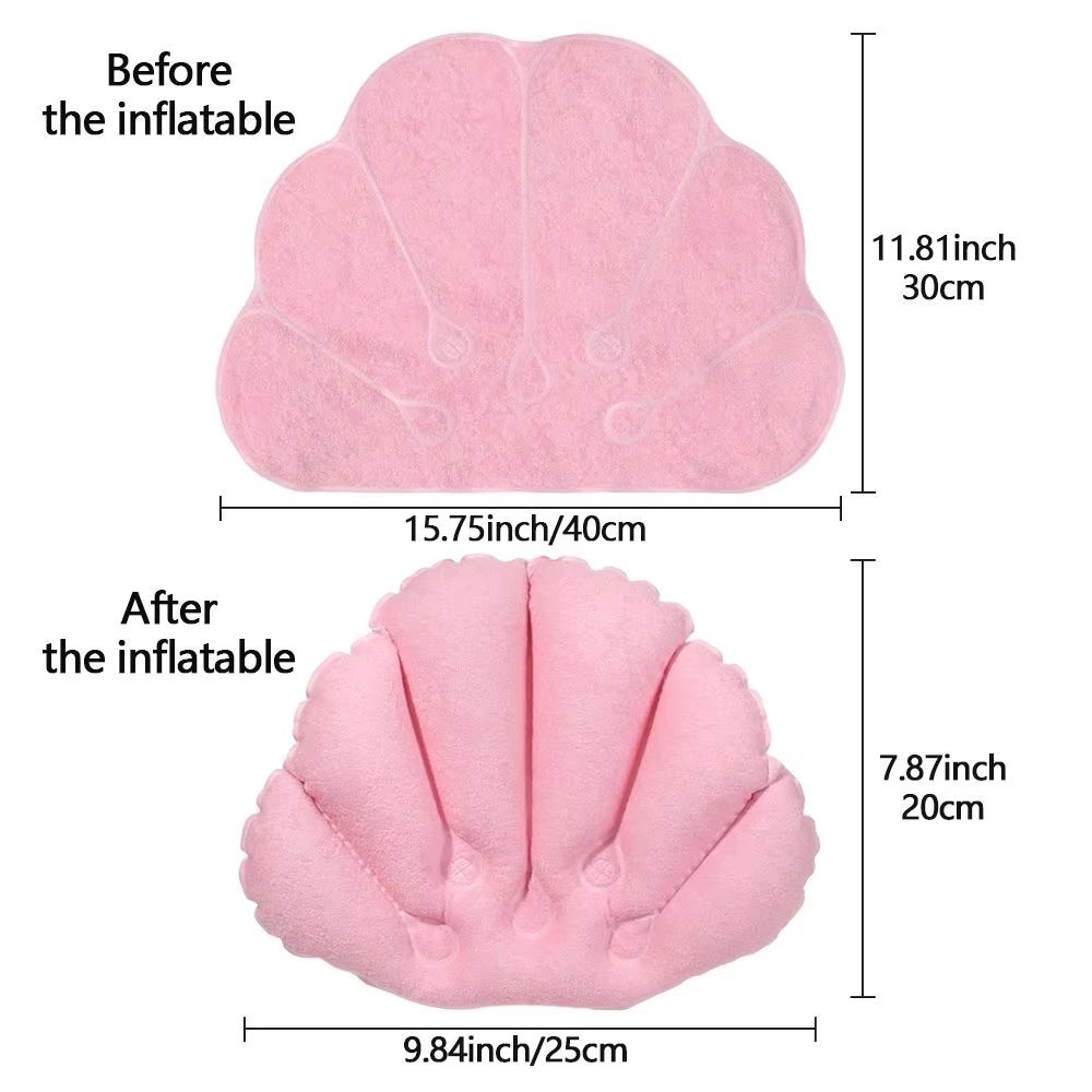 Inflatable Spa Bath Pillow with Suction Cups Soft Bathtub Neck Support Pillow