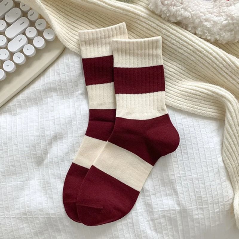 Cozy Cotton Knit Winter Socks Women Mid Calf Casual Warm Socks