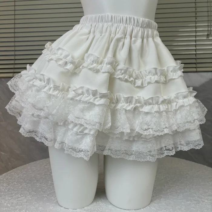 Women's Sweet White Fluffy Mini Skirt, High Waist Ballet Style, Fashionable Polyester Fiber Half Length Skirt