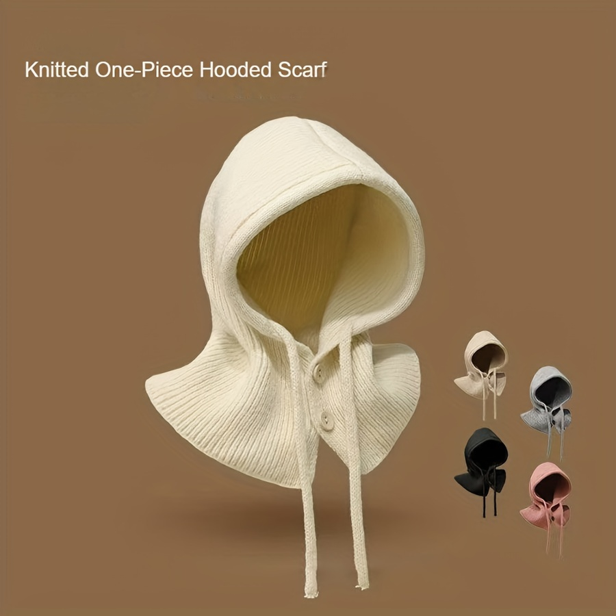 Winter Ski Mask with Warm Scarf – Hooded Balaclava Knit Beanie Hat with Thick Drawstring