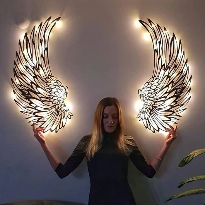 Black Angel Wings Wall Art with LED Lights, Luminous Angel Feather Wings