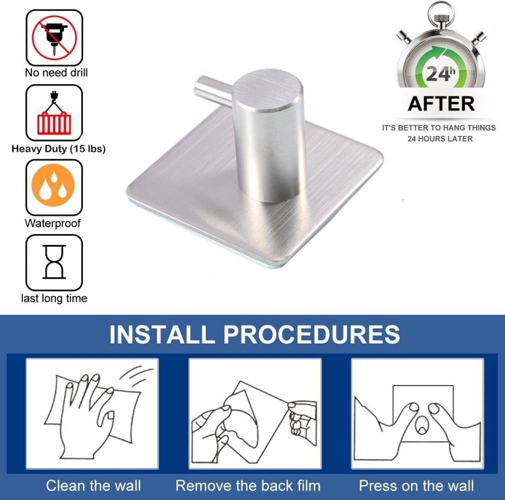 Heavy Duty Self Adhesive Towel Rack Waterproof Wall Hook No Drilling Required
