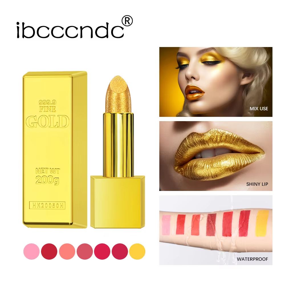 GoldenGlam Metallic Gold Lipstick – Waterproof Shimmer Gold Lipstick with Long Lasting Glitter Finish (3.5g)