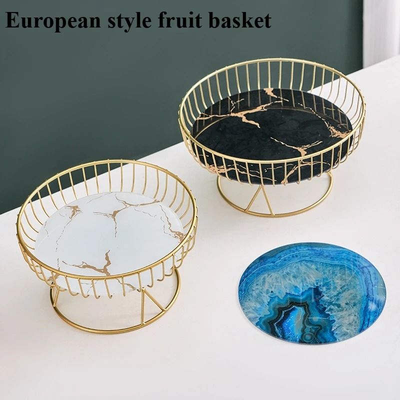 Nordic Style Large Round Fruit Basket for Kitchen Dining Table Home Decoration Gold Metal Wire Snack Display Stand