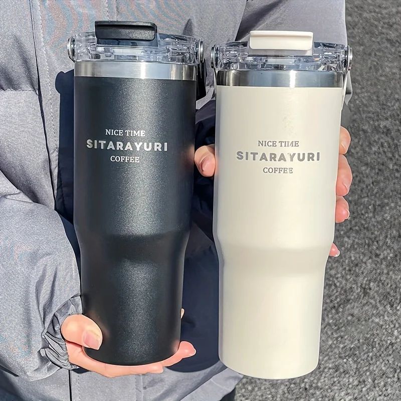 30.43 floz Stainless Steel Vacuum Insulated Tumbler with Straw – Large Capacity Thermal Coffee & Water Bottle (BPA-Free)