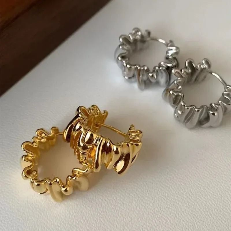 Personality Irregular Wavy Pleated Hoop Earrings