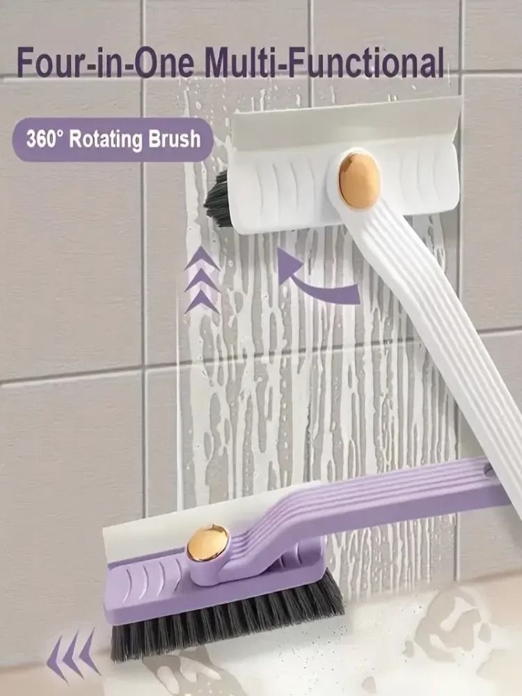 4 in 1 Rotating Hard Bristle Scrubber Brush with Clip Scraper for Bathroom and Kitchen Cleaning
