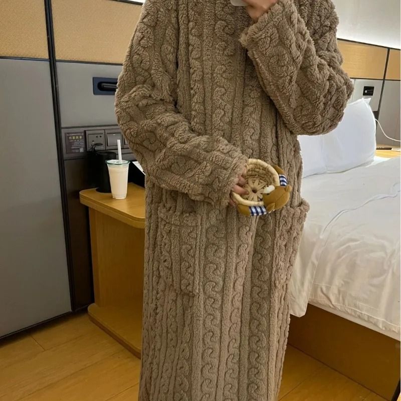 Women's Flannel Winter Pajamas Warm Plush Striped One Piece Sleepwear