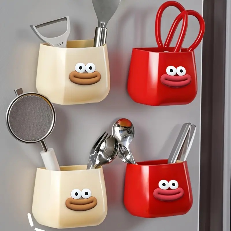 Desktop Storage Space Pen Holder, Magnetic Organizer with Stickers for Home Office, Kitchen, and Bathroom