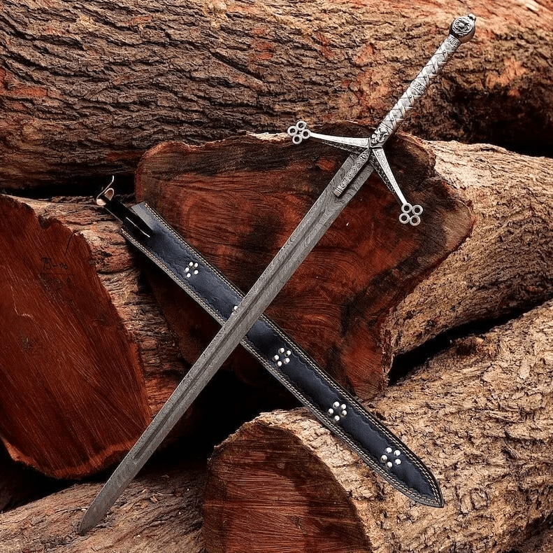 34 Inch Viking Damascus Sword | Handmade Twisted Steel Blade with Solid Handle Sword | Wall display | Themed decor