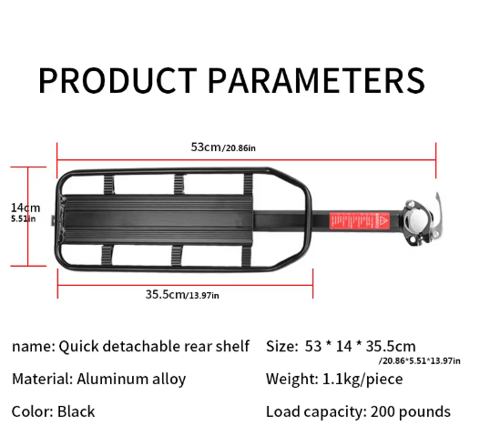 Aluminum Bike Rear Rack Carrier – Quick Release Mountain Bicycle Luggage Shelf