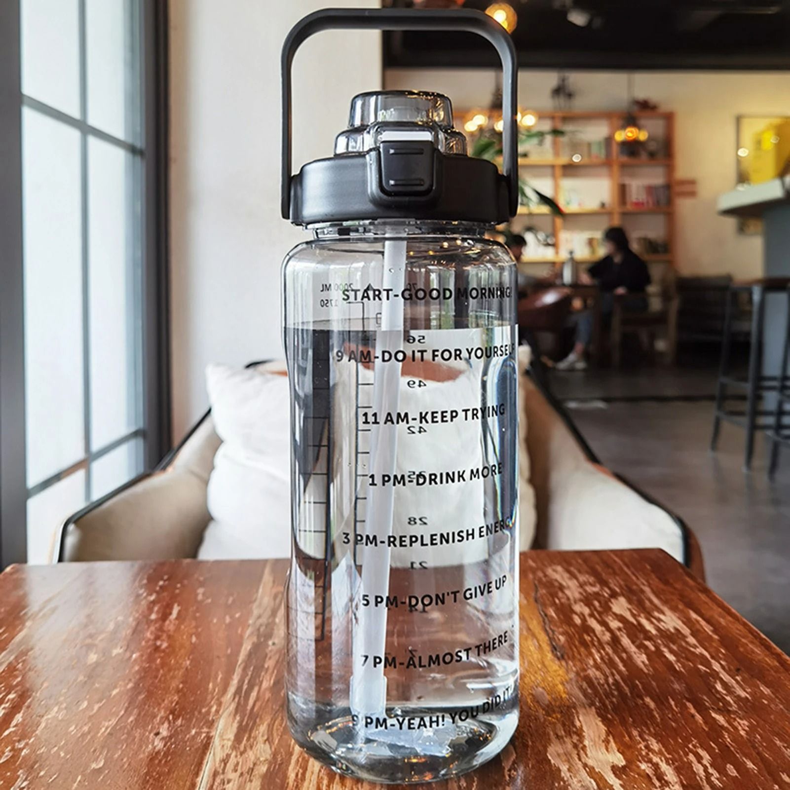 Large Capacity Sports Water Bottle with Straw and Scale for Running Cycling and Fitness