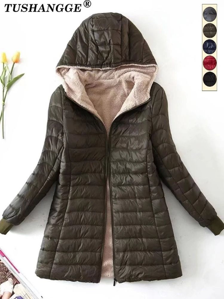 Women's Mid Length Hooded Winter Coat with Warm Lamb Fleece Lining