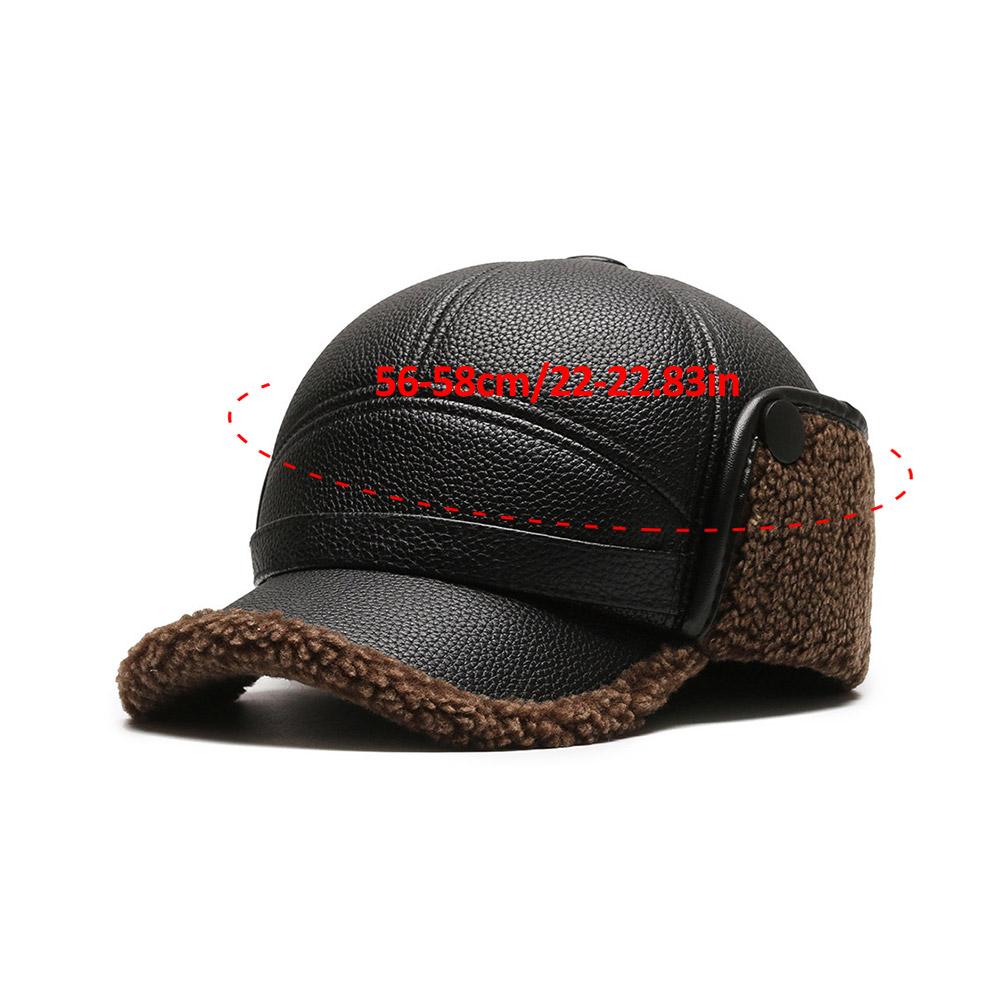 Winter Baseball Cap Men PU Leather Bomber Caps, Warm Thicker Dad Hat With Earflaps, Windproof Tongue Hat