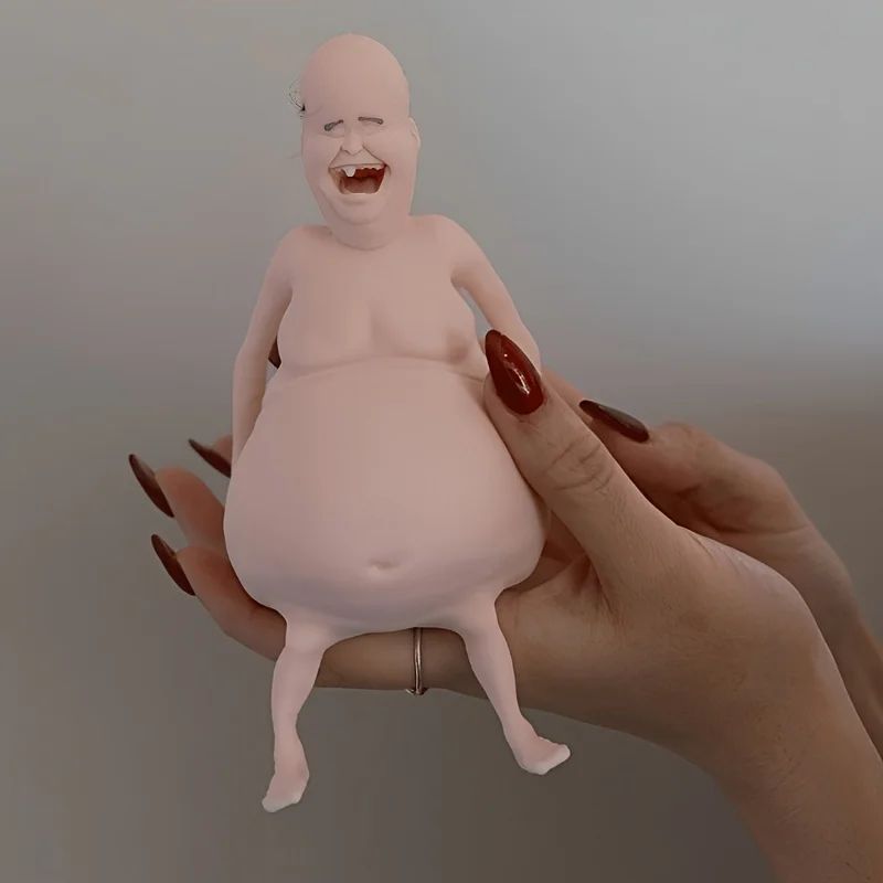 Funny Belly Doll Silicone Figurine – Quirky Expression Toy with Fluffy Ears for Party & Home Decor