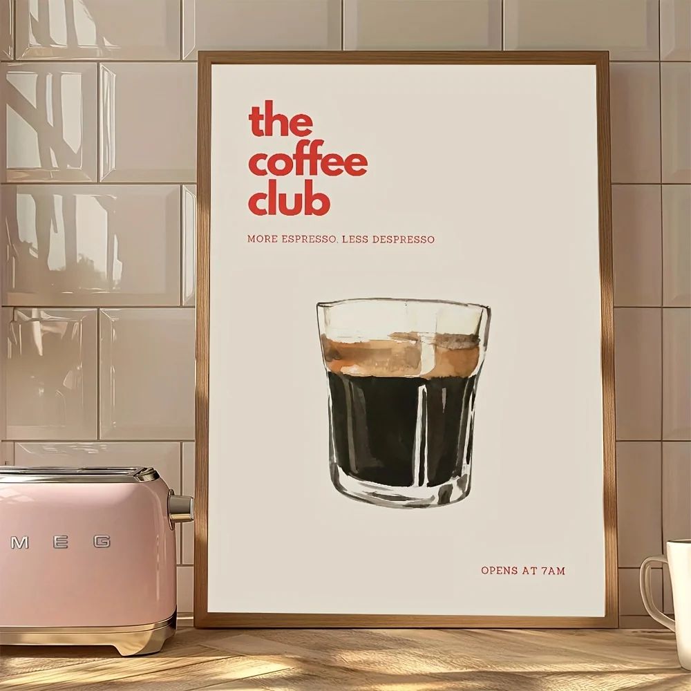 Retro Coffee Club Canvas Print – Chic Beige Aesthetic Wall Art for Kitchen, Cafe & Home Decor