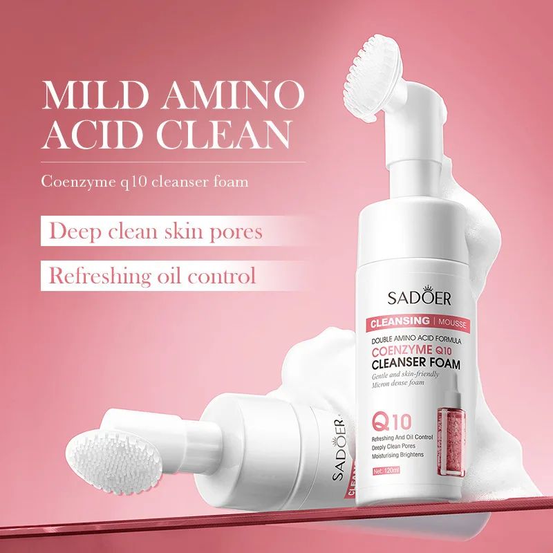 SADOER Q10 Vitamin C Facial Cleanser Brightening Face Wash Foam for Hydrating and Deep Cleansing