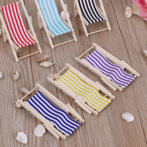 Mini Beach Chair Set 1/12 Scale – Wooden Dollhouse Beach Furniture & Accessories