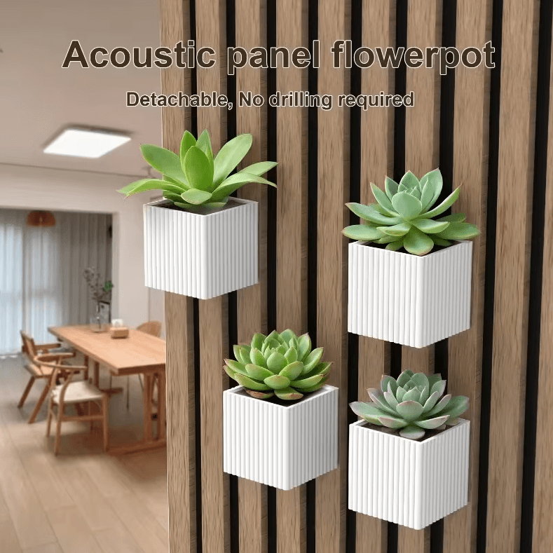 Square Acoustic Panel Planter Shelf – Decorative Soundproof Storage Rack with Succulent Holder