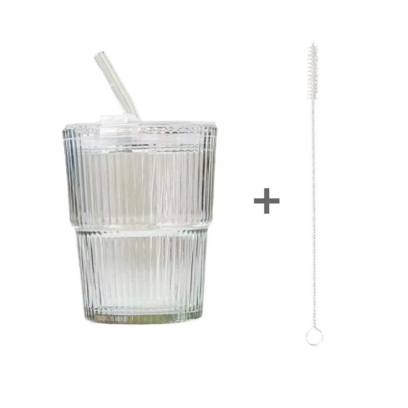 450ml Glass Cup with Lid and Straw Leakproof Heat Resistant Drinkware