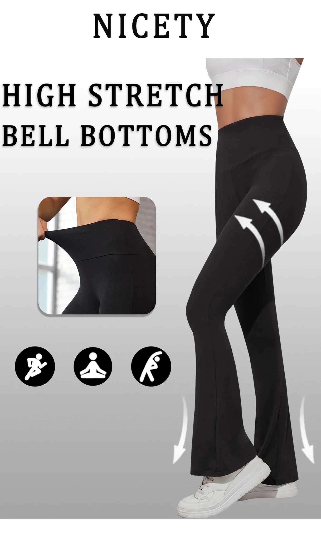 Womens High Waisted Flare Yoga Pants – Super Soft Bell Bottom Leggings with Tummy Control