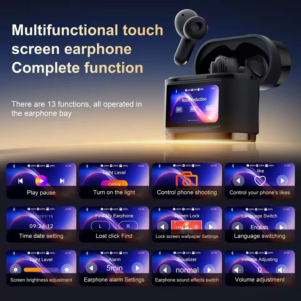 True Wireless Bluetooth Earphones with ANC Noise Cancelling and Digital Display