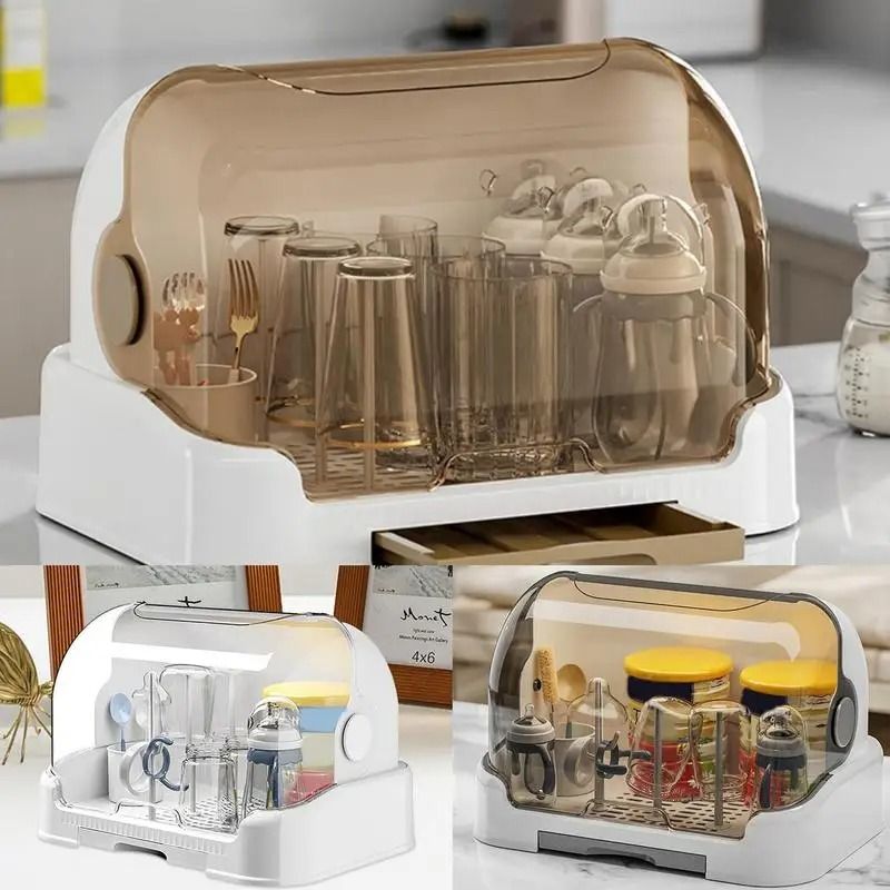Portable Baby Bottle Storage Box with Lid & Removable Drip Drying Rack