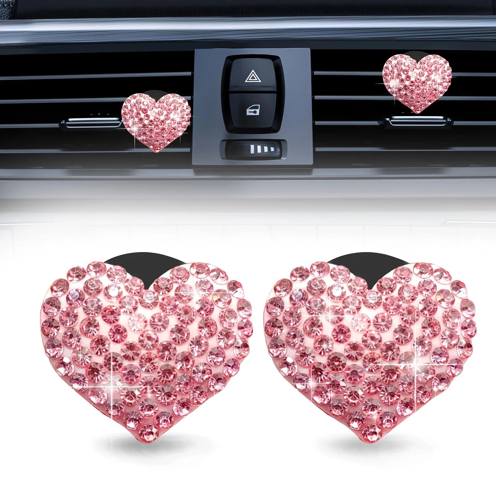Heart Rhinestone Aromatherapy Vent Clip Set – Car Air Vent Air Freshener Clip, Diamond Car Interior Decoration (2PCS)