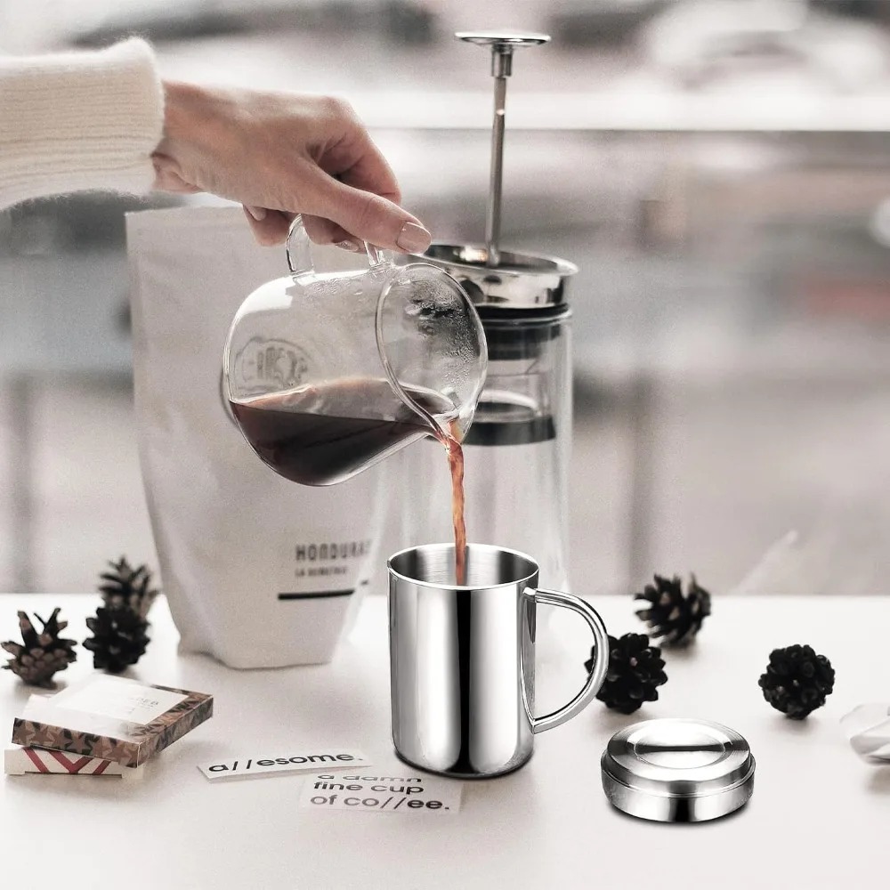 Stainless Steel Cup, Portable Water Cup, Reusable, Easy To Clean, With Handle, Suitable for Office, Outdoor, Camping