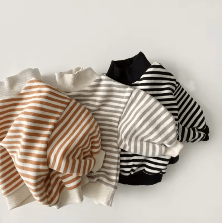 Striped Baby High Neck Sweatshirt Thick Warm Toddler Cotton Sweater Top