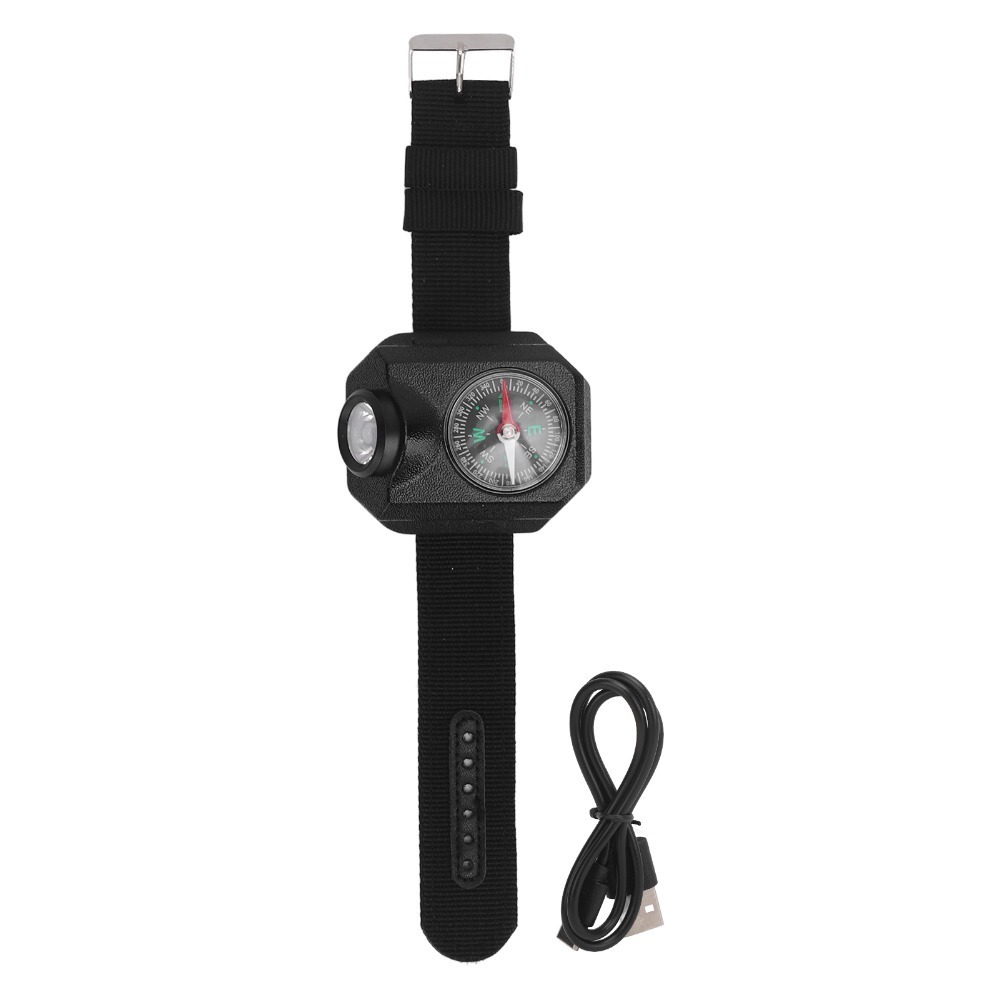 Rechargeable Wrist Flashlight with Compass Waterproof Hands-Free Camping Watch Light