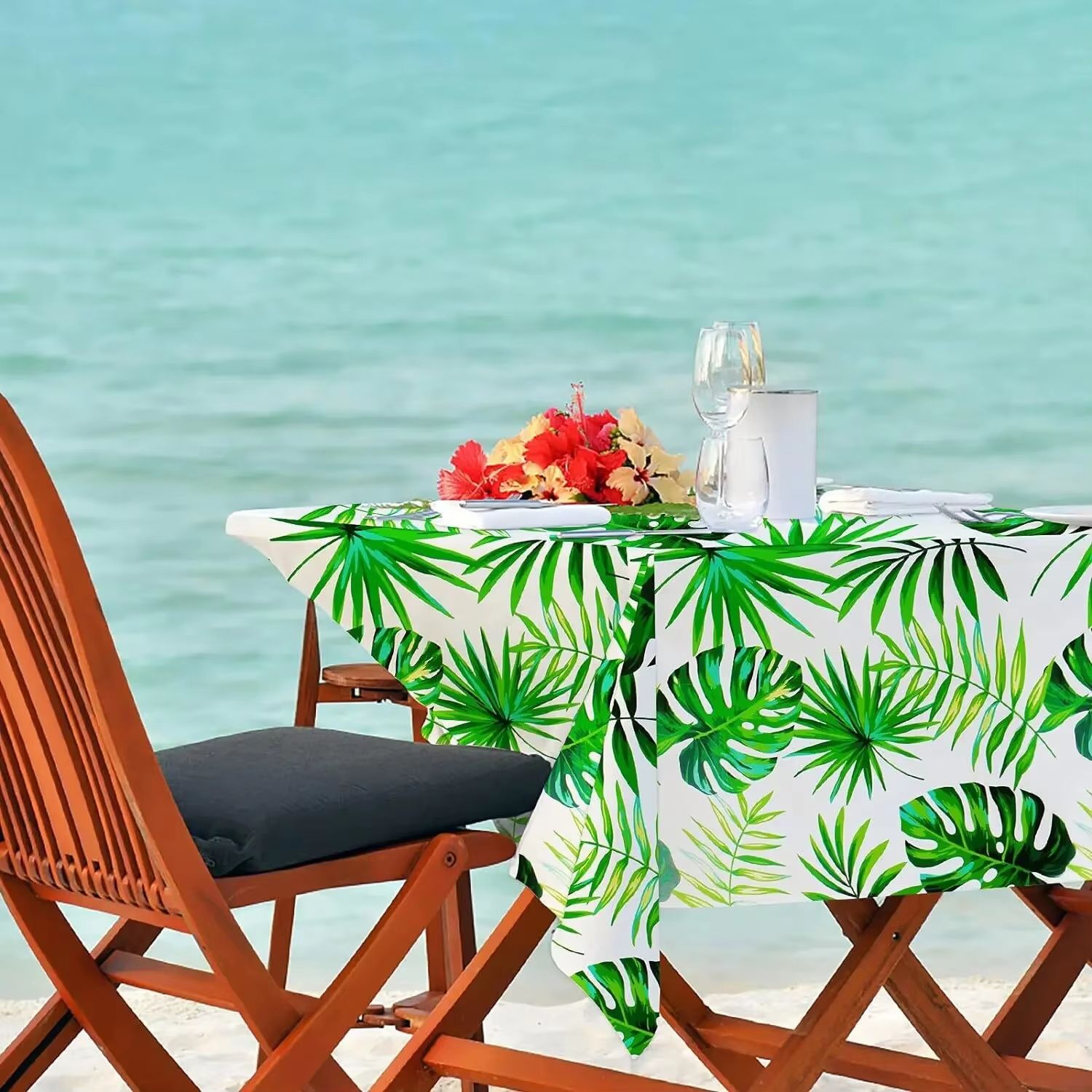 Jungle Palm Leaf Waterproof Birthday Party Table Cloth