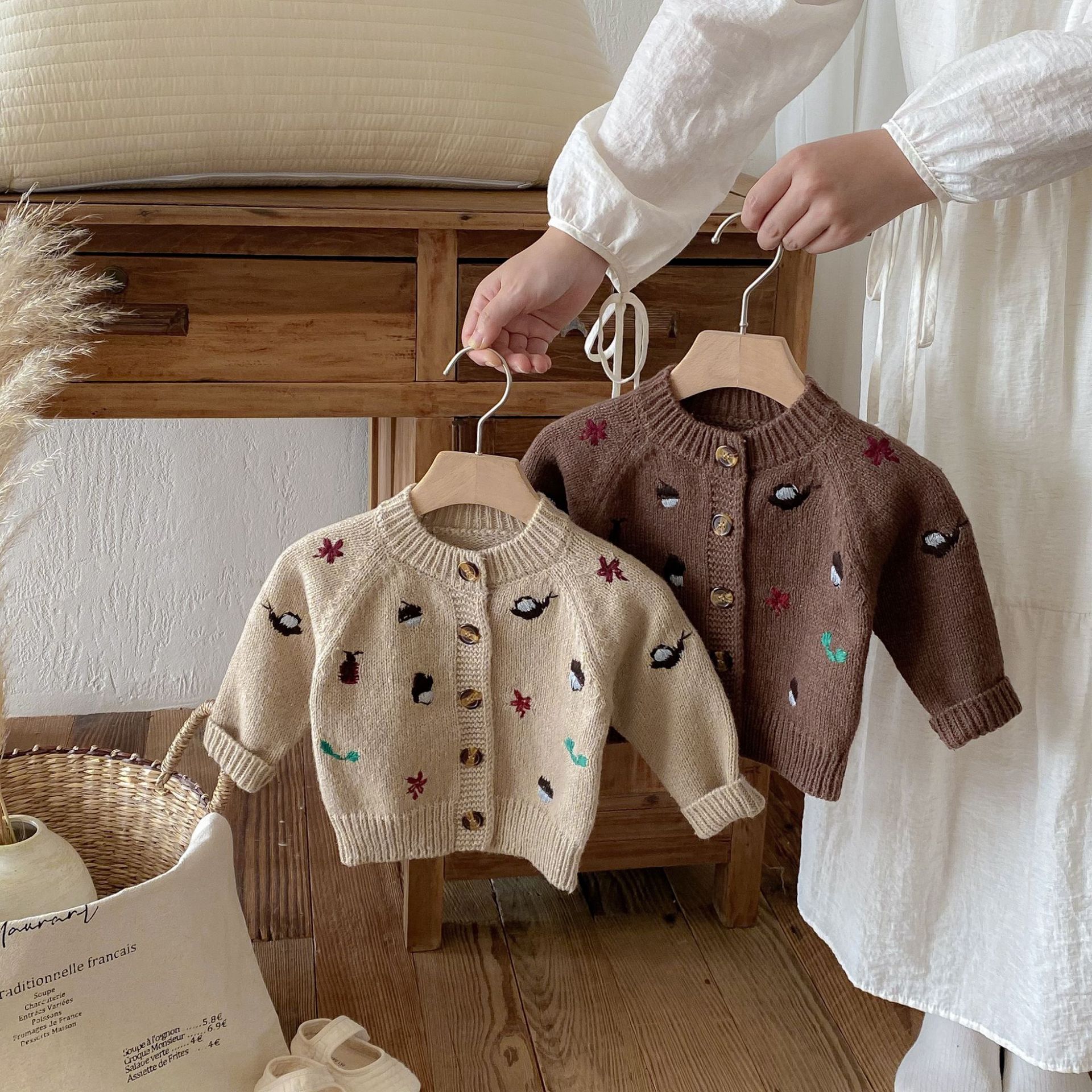 New Baby Knitted Sweater Autumn Winter, Embroidered Long Sleeve Tops, Baby Boy Cardigan Coat Girl Sweater