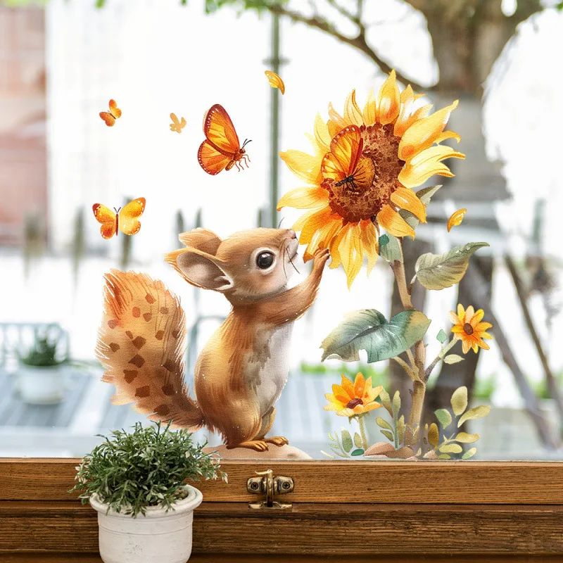 Rustic Squirrel Sunflower Wall Decal Window Sticker