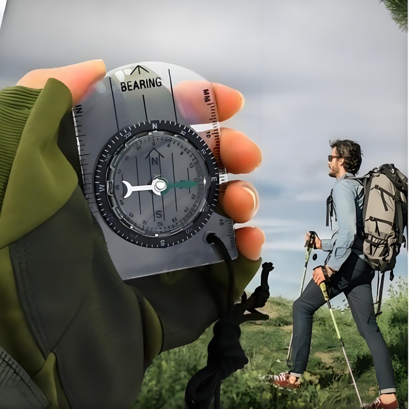 Mini Portable Compass Map Ruler for Hiking Camping Survival Navigation Tool
